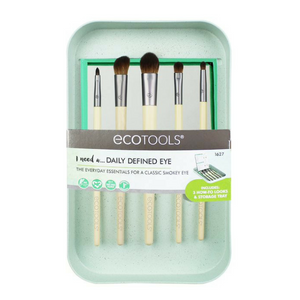 EcoTools Daily Defined Eye Kit. The Daily Defined Eye Kit is designed to create your favorite eye looks and organize your beauty space. This kit includes 5 eye brushes, 3 beauty look cards and storage tray. Flawless Makeup. Flawless Makeup brushes. Makeup brushes. Organic beauty. Vegan. Vegan Beauty. Flawless Organics. Cruelty Free. Against animal cruelty. Award Winning. Natural. Makeup.