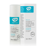 Green People Vita Min 24-Hour Cream 50ml. Organic, alcohol-free 24-hour moisturiser to nourish and reduce wrinkles. Squalane from Olive and Jojoba esters re-balance moisture levels to plump and soften the skin. Baicalin is clinically proven to protect and extend cell life, effectively reducing skin age. Rich in nourishing vitamins, minerals and antioxidants from Seaweed and Avocado. Organic beauty. Flawless Organics. Cruelty Free. Against animal cruelty. 