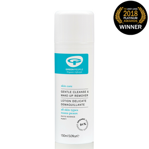Green People Award Winning Gentle Cleanse & Make-up Remover 150ml. Purifying organic cleanser and make-up remover for all skin types. Gently removes all eye make-up including waterproof mascara Alcohol-free and rich in moisture-binding and anti-inflammatory actives. Cleanses away all impurities and leaves your skin silky smooth. Organic beauty. Vegan. Vegan Beauty. Flawless Organics. Cruelty Free. Against animal cruelty. Award Winning. Natural. Makeup.