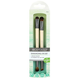 EcoTools Eye Enhancing Set. The Enhancing Eye Set is designed with 4 brush heads to shade, define, blend and smudge. The set will help you to create and complete any look. Organic beauty. Vegan. Vegan Beauty. Flawless Organics. Cruelty Free. Against animal cruelty. Award Winning. Natural. Makeup.  After sourcing recycled materials, renewable bamboo and better manufacturing processes, in 2007, EcoTools® was born. 