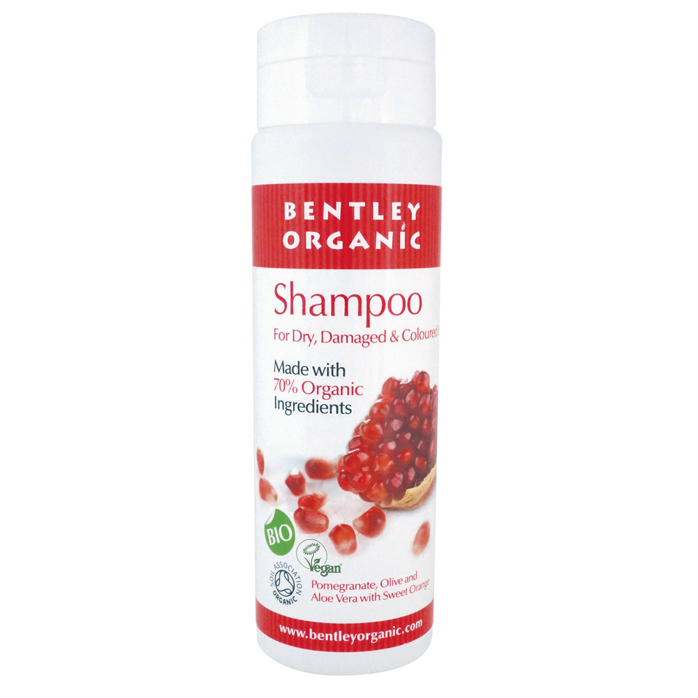 Bentley Organic Dry & Damaged Shampoo 250ml. Designed for dry, damaged and coloured hair, this shampoo helps provide nourishment to hair to promote hair regeneration. It is formulated with: Organic pomegranate oil, Organic olive oil, Organic aloe vera extract and Organic orange peel oil. Sulphate free cleansing. Help promote hair regeneration. Organic beauty. Vegan. Vegan Beauty. Flawless Organics. Cruelty Free. Against animal cruelty. Award Winning. Natural. Makeup.