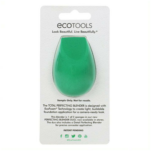 EcoTools Total Perfecting Blender. The Total Perfecting Blender is designed with EcoFoam® Technology to blend primer and foundation for flawless looking skin. Use sponge wet or dry. Organic beauty. Vegan. Vegan Beauty. Flawless Organics. Cruelty Free. Against animal cruelty. Award Winning. Natural. Makeup.