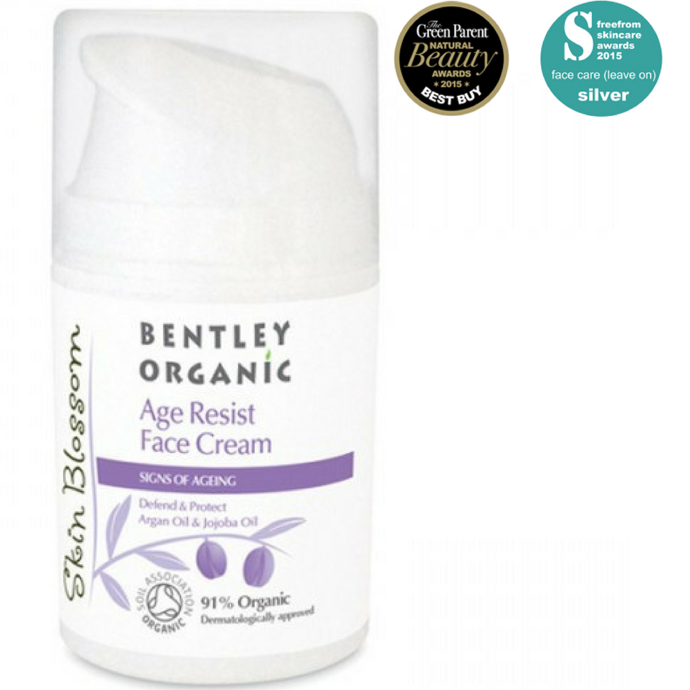 Bentley Organic award winning Age Resist Face Cream 50ml. This lightweight, quickly and easily absorbing cream is enriched with a blend of antioxidant rich plant extracts. Argan Oil helps maintain younger looking skin and Jojoba Oil nourishes skin. Skin feels beautifully soft and supple. Help defend and protect skin Nourish the skin. Organic beauty. Vegan. Vegan Beauty. Flawless Organics. Cruelty Free. Against animal cruelty. Award Winning. 